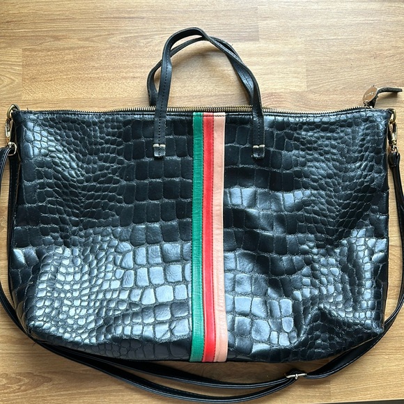 Clare Vivier medium black crocodile crossbody bag with multicolor stripe - Picture 1 of 4